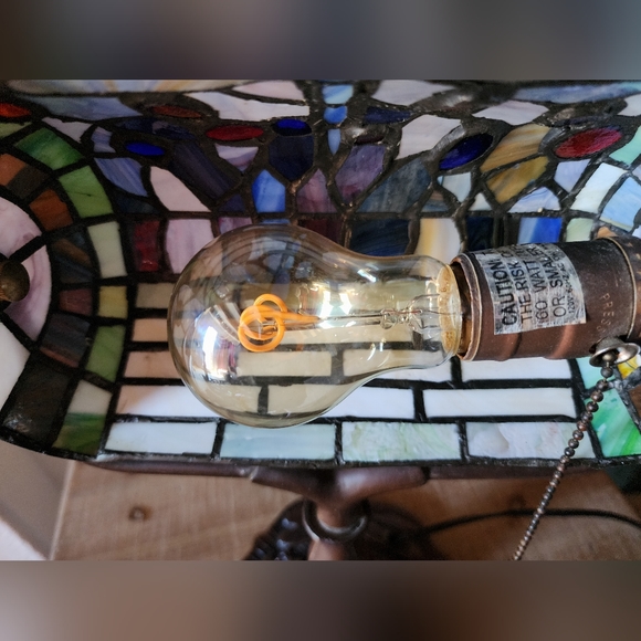 ❤️SOLD❤️ Tiffany Style Stained Glass Dragonfly Bankers Lamp - Picture 5 of 9